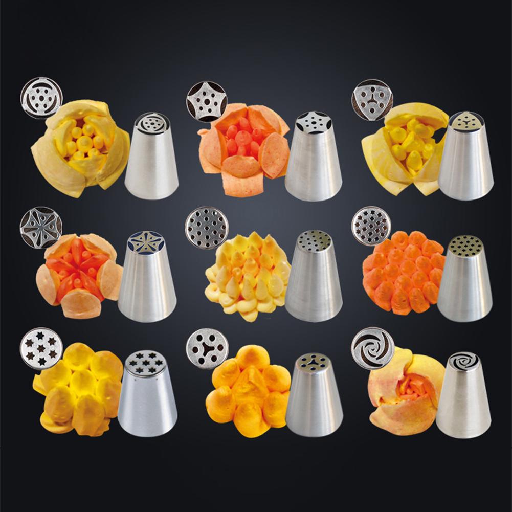 Cake Decorating Supplies Russian Piping Tips 11-Pcs Sets(9 Russian Tips,1 Disposable Pastry Bag 1 Tri-Color Coupler)