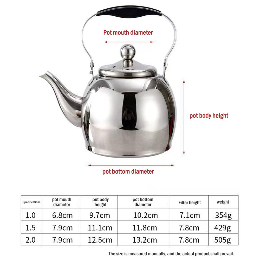 Bollitore da tè in acciaio inossidabile spesso, Bollitore ad alta capacità, Bollitore da tè per ristorante, Teiera a fiore per hotel, 1,5/2,0 L
