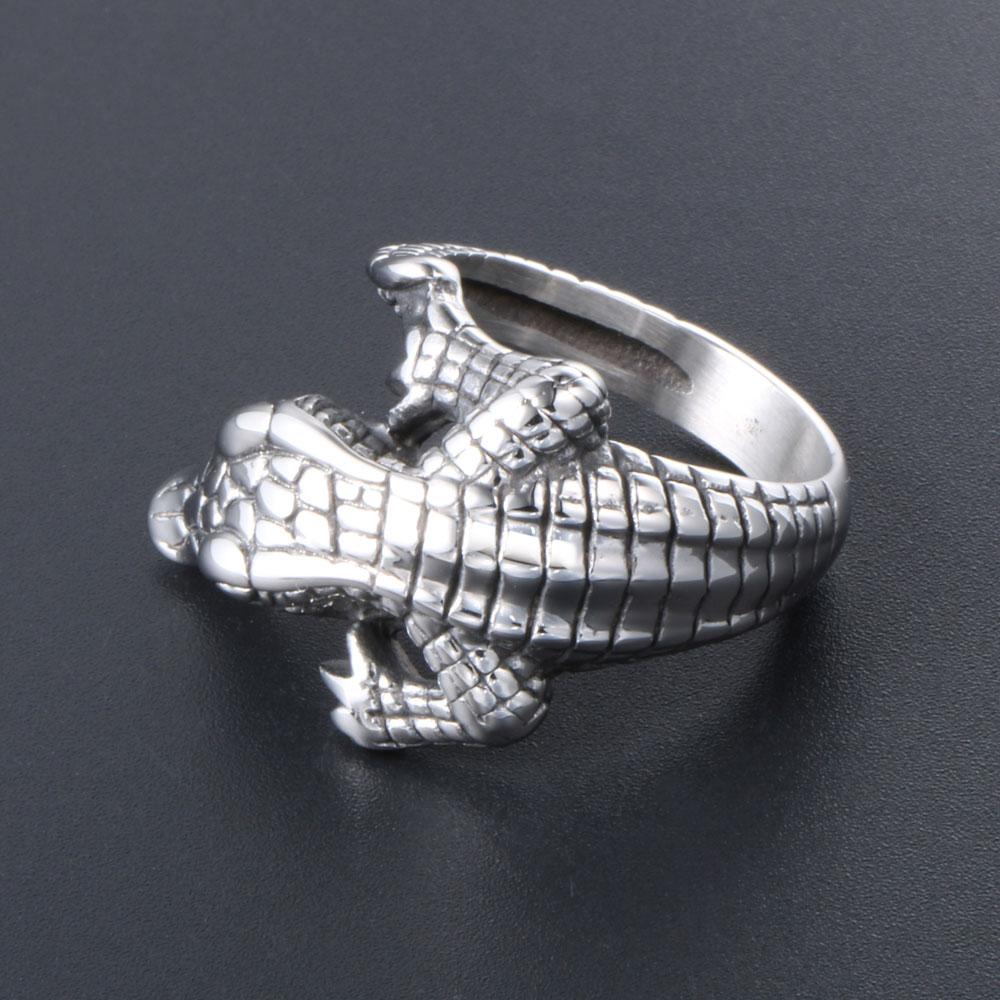 Crocodile Vintage Punk Ring Men 316L Stainless Steel Animal Ring #7-#12