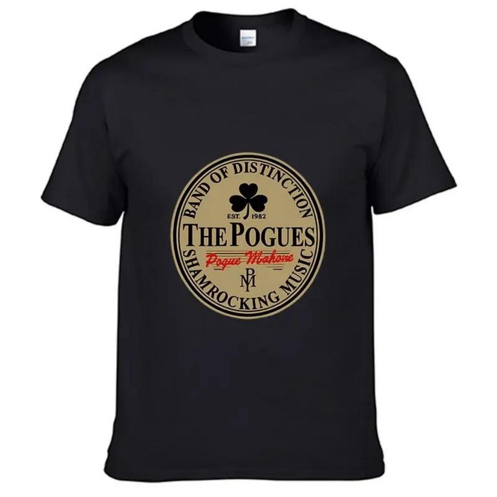 T-shirt Casual da Uomo Comoda Estiva THE POGUES Bar Irlandese Band Rock Fantasia Girocollo Spilla Quadrifoglio