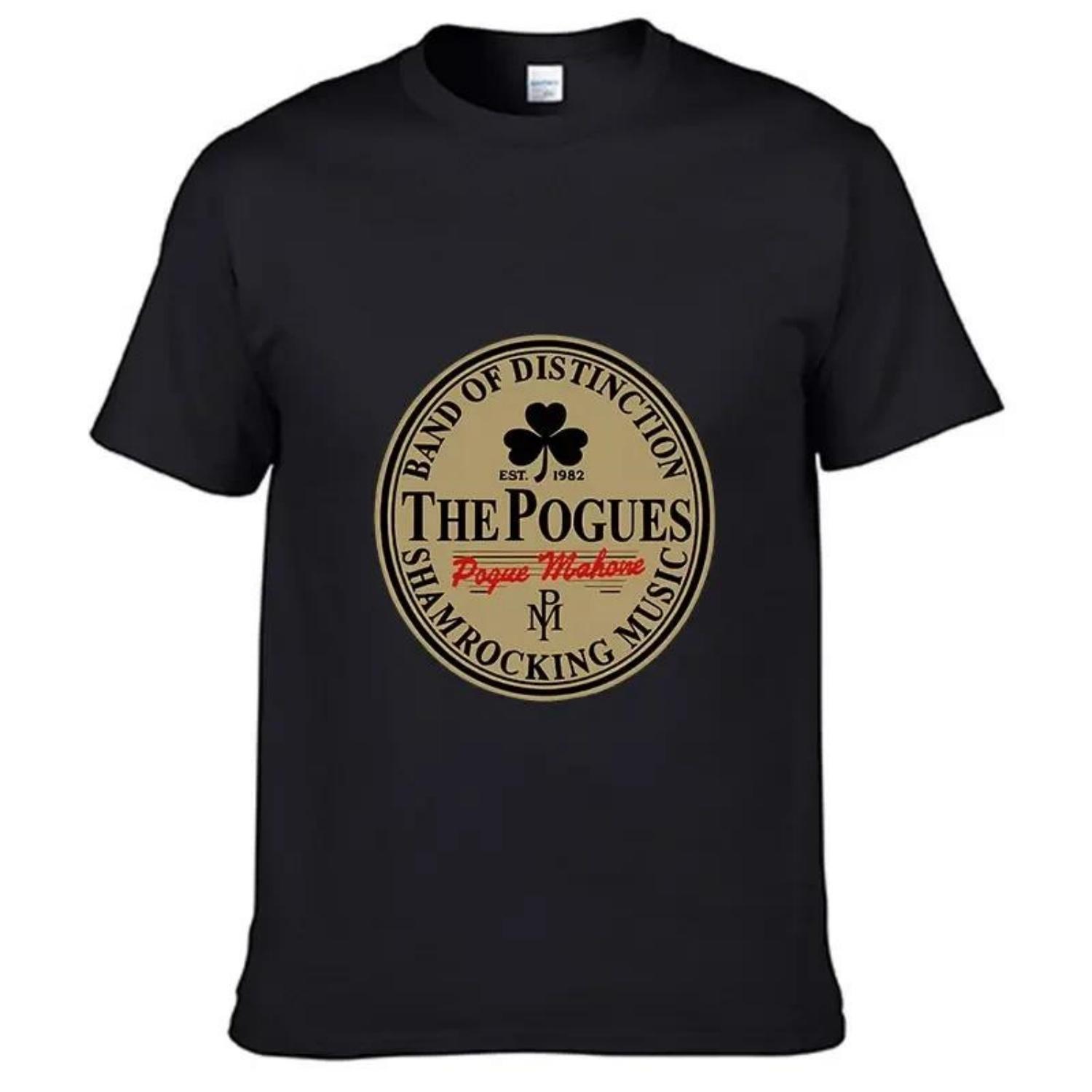 

Summer Comfortable Men s THE POGUES Irish Bar Rock Band Pattern Casual Round Neck T-shirt Clover Badge XXXXXL чорний