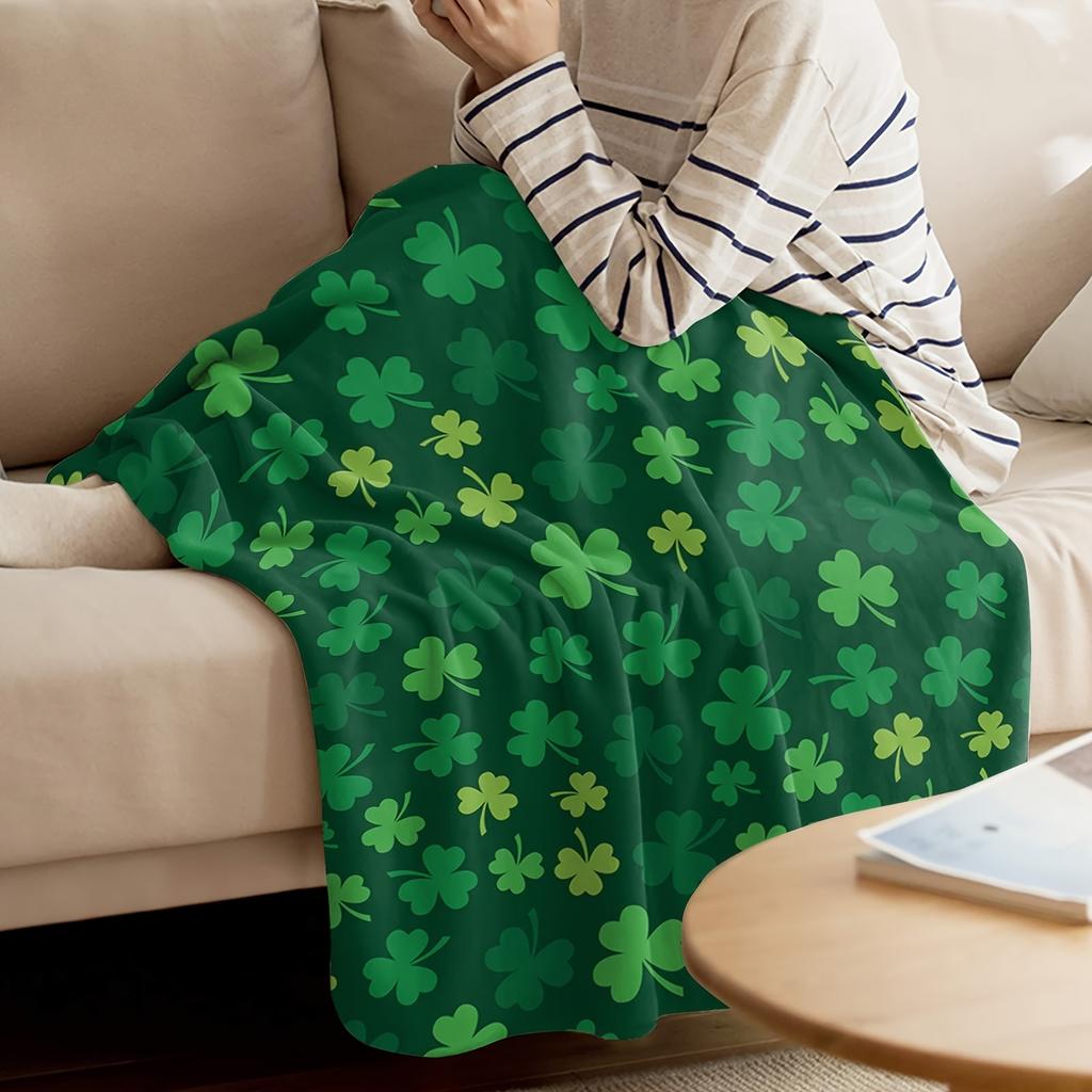 St. Patrick'S Day Clover Throw Blanket, Traditional-Style Flannel Fleece, Digital Print, Lightweight, Cozy, Machine Washable
