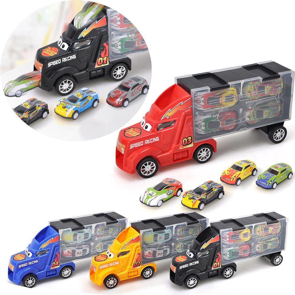 Ultimate Toy Truck Carrier Play Set With 4 Vibrant Mini Cars And Road Signs