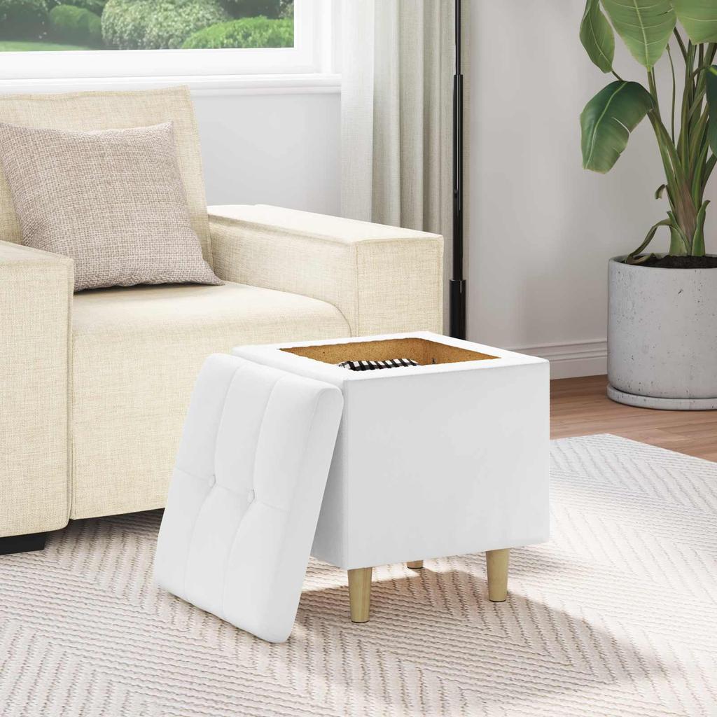 Storage Ottoman White 40 x 40 x 45 cm Faux Leather