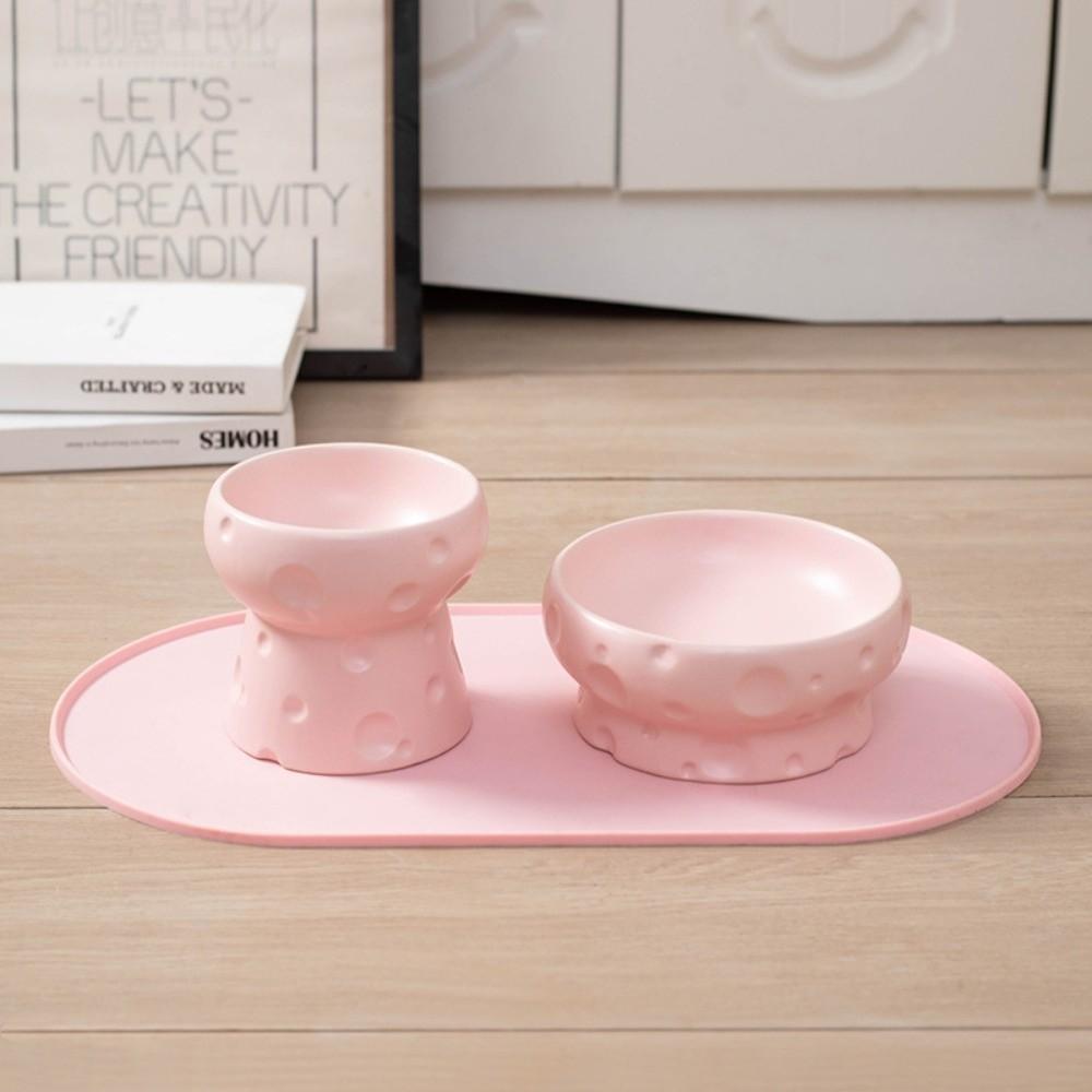 Large Diameter Elevated Cat Bowl Anti-knock Anti-spill Neck Protection Bowl Ceramic Cheese Shape High Foot Bowl Wet Dry Food