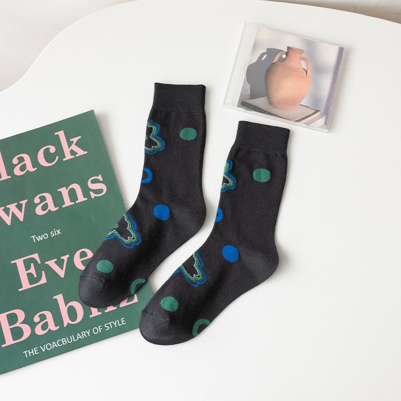 Color Matching Blue And Green Gradual Change Women'S Socks Rainbow Socks Tube Socks Personality Niche Design Pure Cotton Socks
