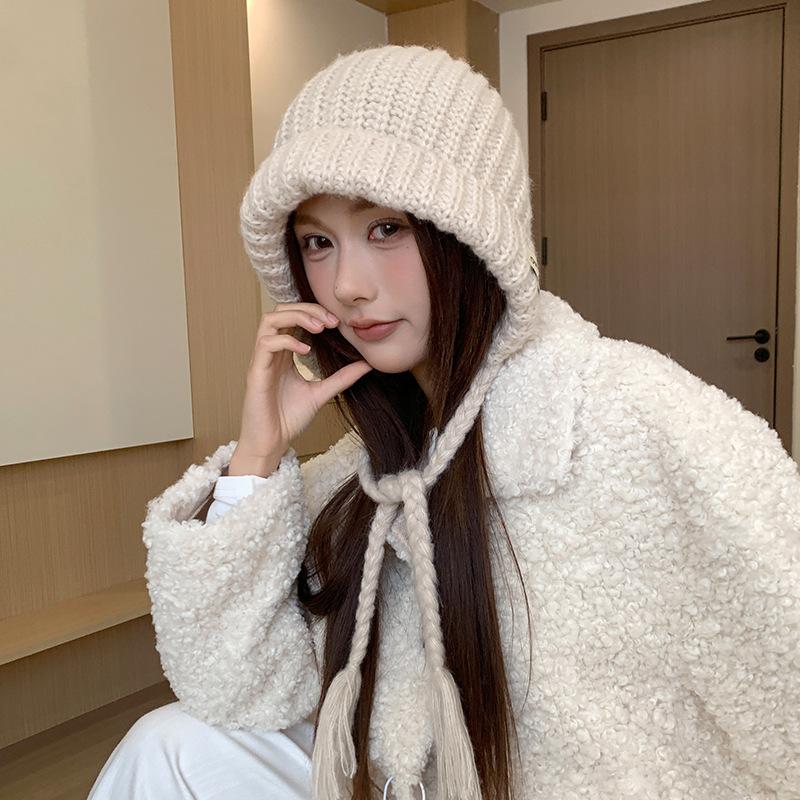 Balaclava hat big head circumference thickened knitted hat children's winter cold-proof thunder hat warm ear protective wool hat