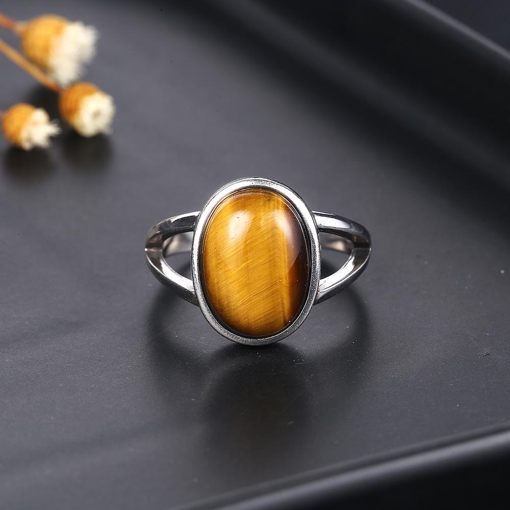 S925 Silver Ring Natural 10*14mm Big Labradorite Simple Tiger Eye Jewelry for Women Men Large Stone Vintage Jewelry Gift