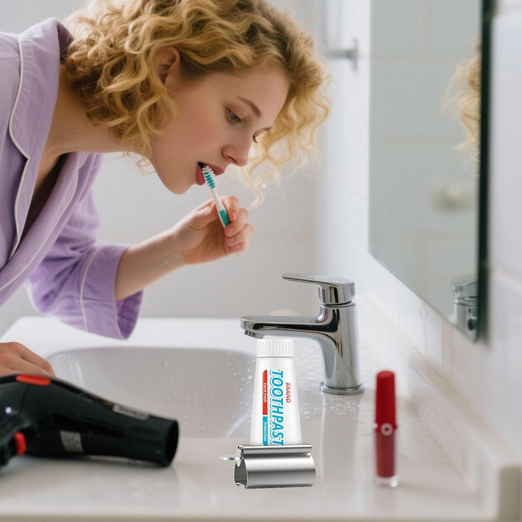 Toothpaste Tube Squeezer Dispenser, 2PCS Toothpaste Roller Squeezer Tool Metal Tooth Paste Holder for Bathroom, Silver