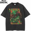 Men Hip Hop Streetwear TShirt Alien Attack Poker Graphic T Shirt Vintage Washed Black Print Tshirt Unisex Tops Tee Cotton