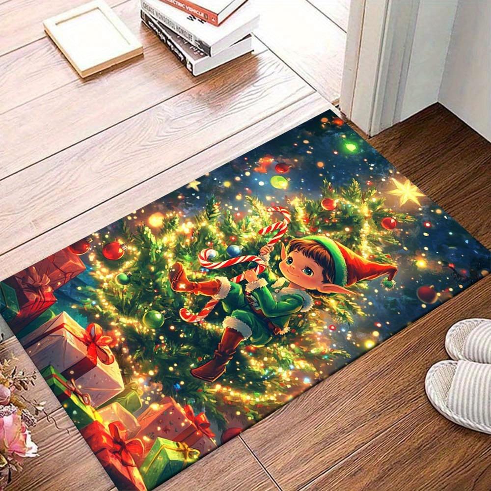 

1pc Christmas Tree and Elves Area Rug, Slip-Resistant, Easy-Clean, Stain-Resistant, Perfect for Cozy Living Rooms, Bedrooms, Kitchens, Offic 60cm by 90cm