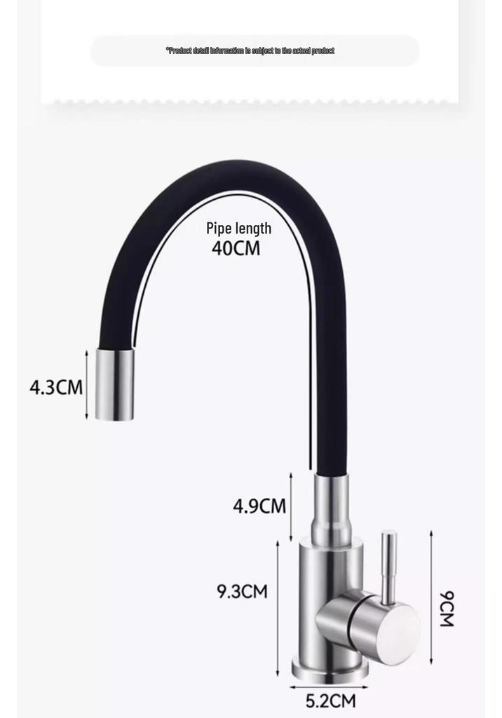 304 Stainless Steel Hot and Cold Faucet with Universal Silicone Hose for Sink and Basin