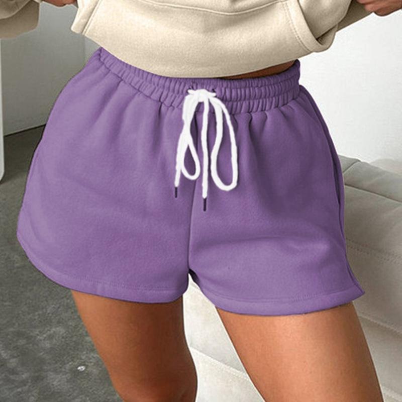 

Women Solid Color Elastic Waist Drawstring Shorts Casual Shorts 2XL