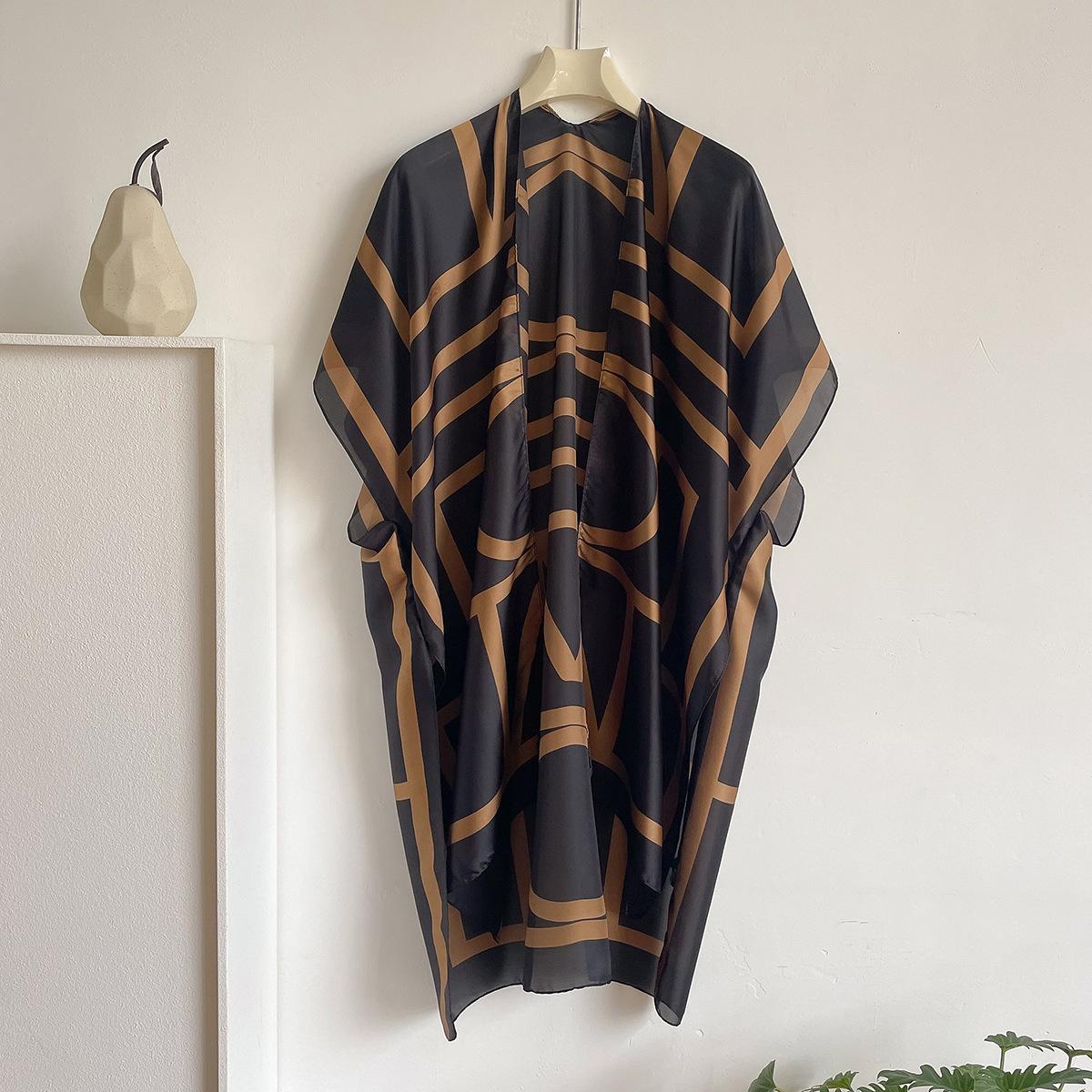 

Весенне-летняя шаль с солнцезащитой, имитация шелка лицзин, кованый шелковый шарф, темпераментная накидка, одежда 180x90cm черный коричневый