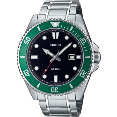 Casio Standard Analog Sports 200m Water Resistant Watch MDV-107D-3AV Men's Green Bezel Metal Band