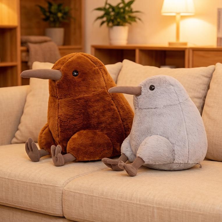 Grey Brown Kiwi Bird Doll Stuffed Fatty Animal Kawaii Sitting Plushie Men Birthday Gift