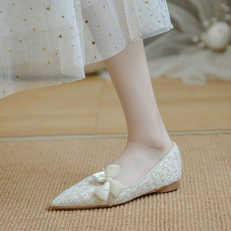 Versatile Evening Wind Gentle Shoes Flat Doudou Shoes Women's 2025 Autumn Bow Xiaoxiangfeng Single Shoes Bridesmaid Shoes