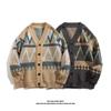 Unisex Oversized V-hals Gebreide Cardigan Met Kleurblok Manchetten Casual Trui Tieners Volwassenen