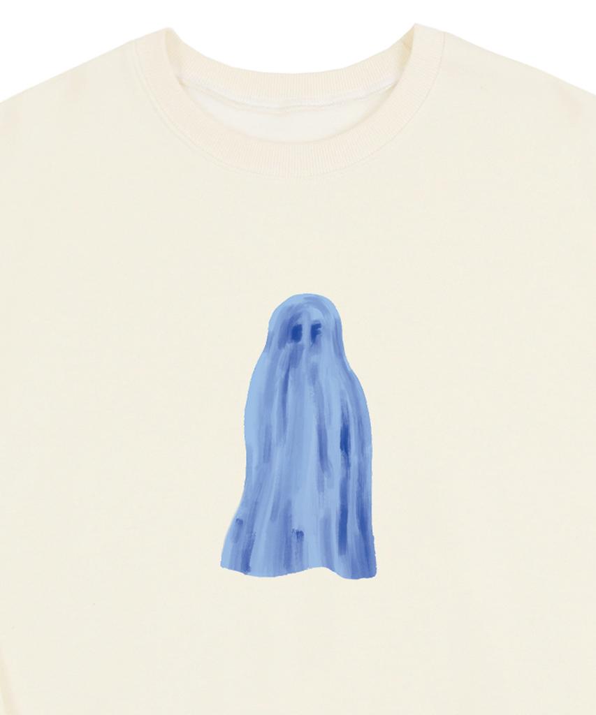 GRAVER [Unisex] Ghost Center Sweatshirt_Cream/Blue Logo