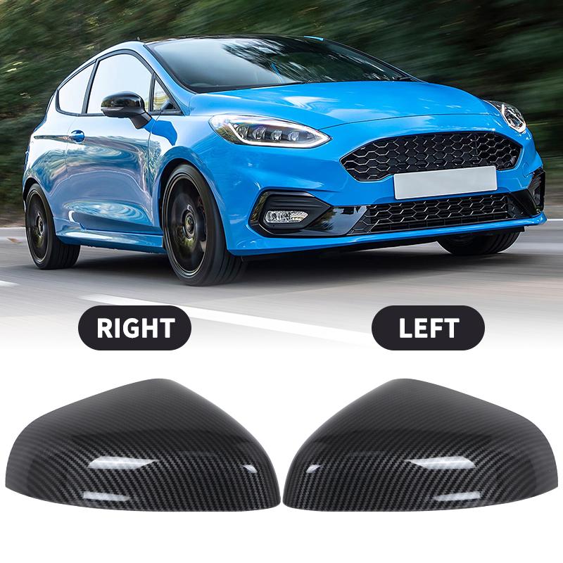 Glossy Black/Carbon Fiber Style Side Rearview Mirror Cover For Ford Fiesta Mk8 2018      2024 Mirror Cap