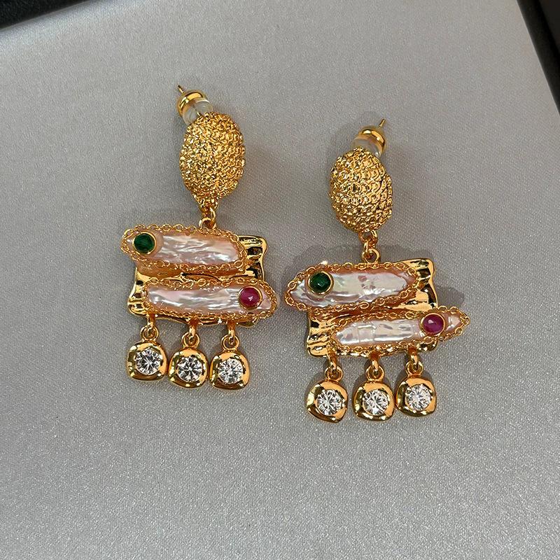 French light luxury retro colorful baroque pearl earrings women s niche design high-end medieval stud earrings ear jewelry