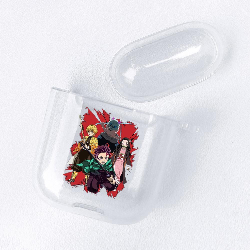 Demon Slayer Nezuko Zenitsu Tanjirou Transparent Airpods-veske for Funda Airpods 2/1-deksel Kimetsu No Yaiba Soft TPU-veske Coque