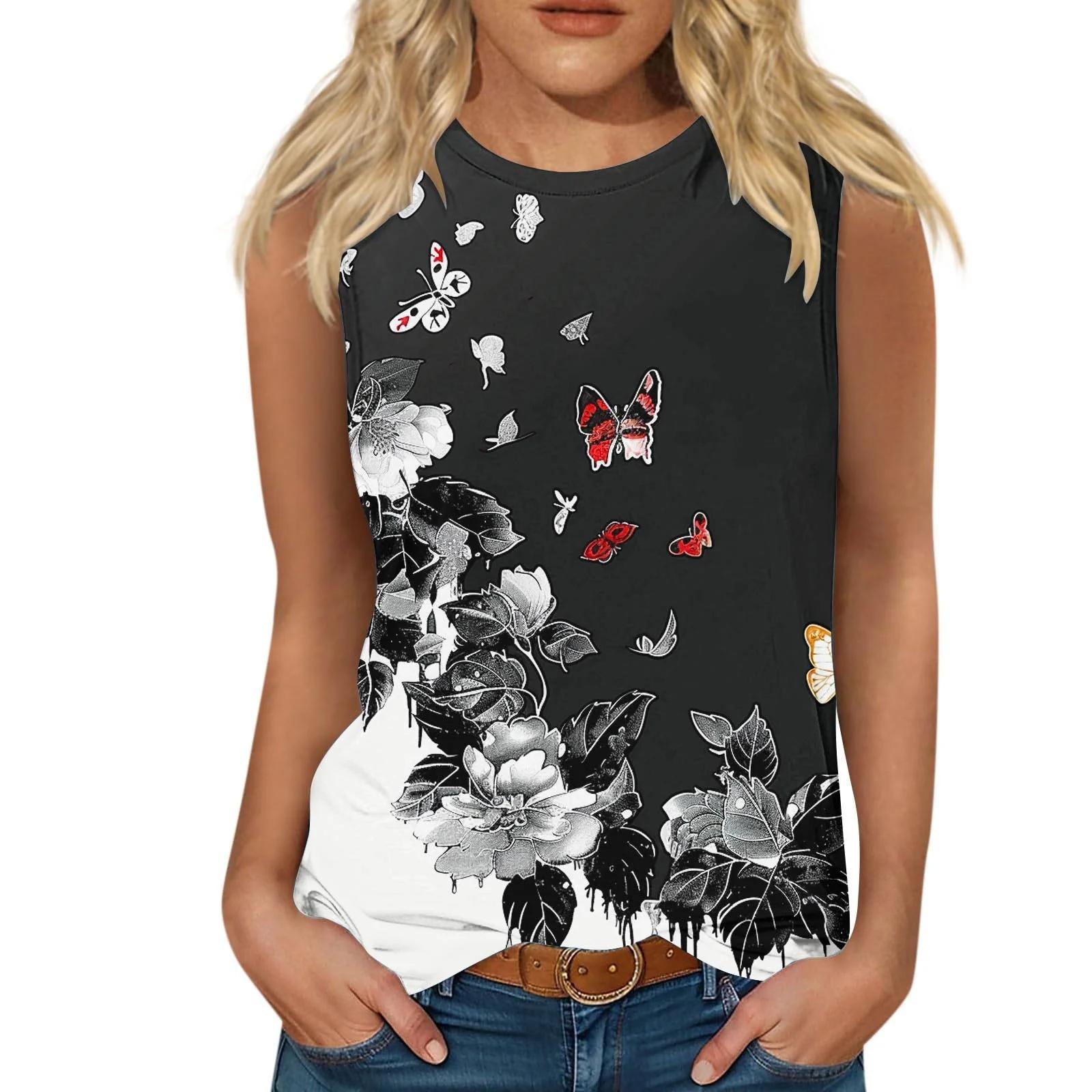 

Женская майка без рукавов с 3D-принтом дерева и цветов, повседневный цветочный жилет с круглым вырезом и открытыми плечами, топ без рукавов в стиле Y2K, футболка, женская одежда XL