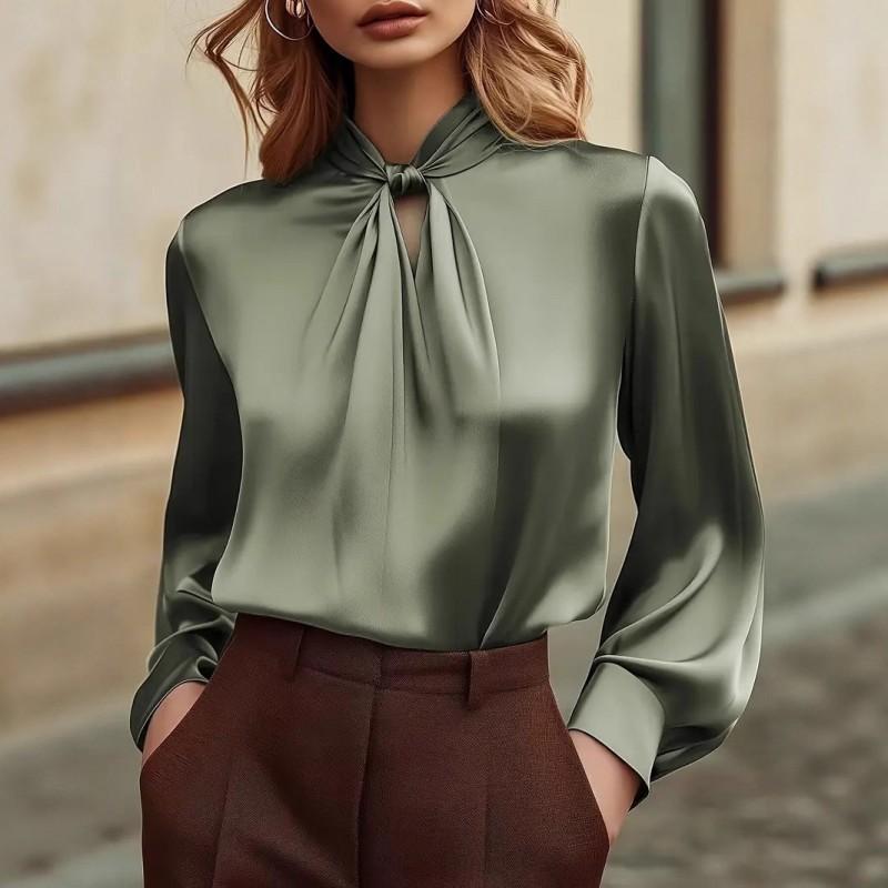 Elegant Long Sleeve Blouse With Cutout Detail Loose Fit Womens Shirt Office Casual Wear
