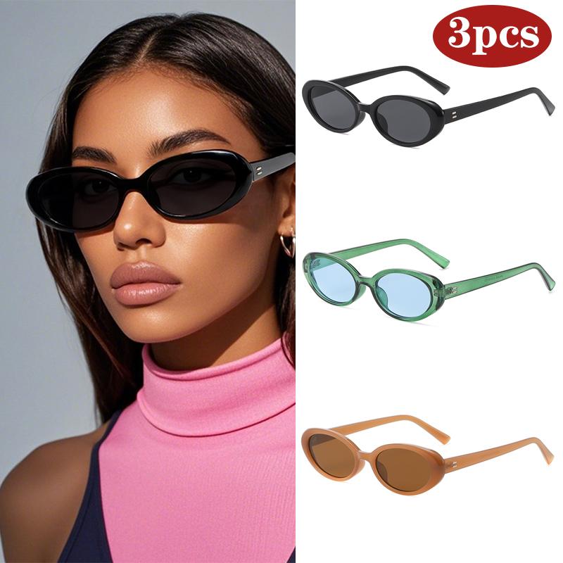 

3pcs Pack Retro Small Oval Sunglasses Women Classic Brand Vintage Color Men Sun Glasses UV400 Female Shades Lady Goggle UV400