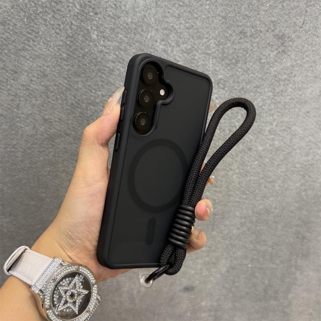 Matte Magnetic Hand Wrist Strap Case for Samsung Galaxy S26 S25 Ultra S24 Plus S23 FE A56 A55 A16 A54 A35 A15 Lanyard Slim Cover