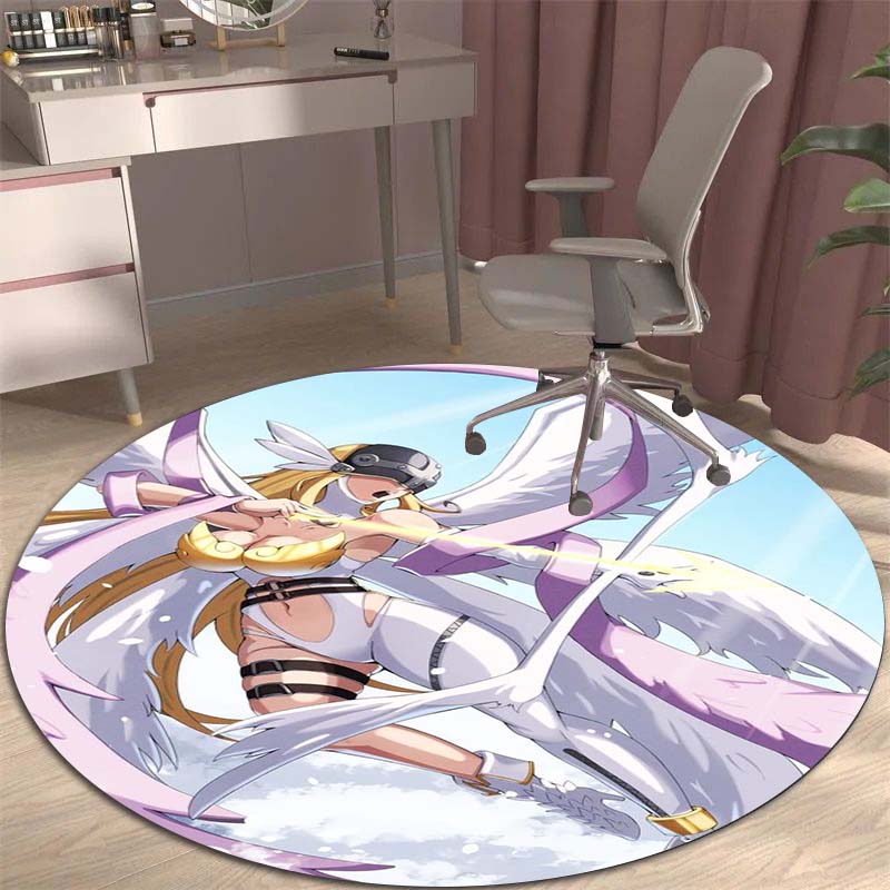 Runder Teppich mit Digimon-Motiv, geeignet zur Dekoration von Wohnzimmern, Schlafzimmern, Sofas und Spielzimmern; rutschfester Teppich für Kinder.999