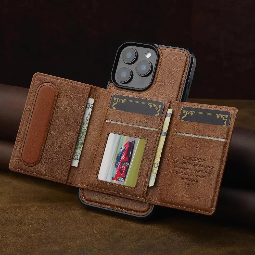 Detachable Wallet Case For iPhone 16 Pro Max 15 14 Plus 13 12 11 XS XR X 7 8 SE 2022 2020 2024 For MagSafe Cards Holder Cover