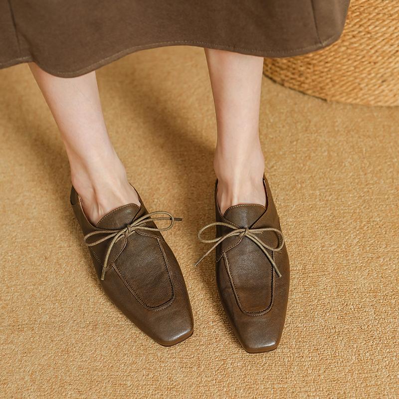 Fashion 2025 Fashion Square Toe Women Soft Full Genuine Leather Low-heel Slip on Solid Color Big Size 34-40 Casual Street Shoes Handma