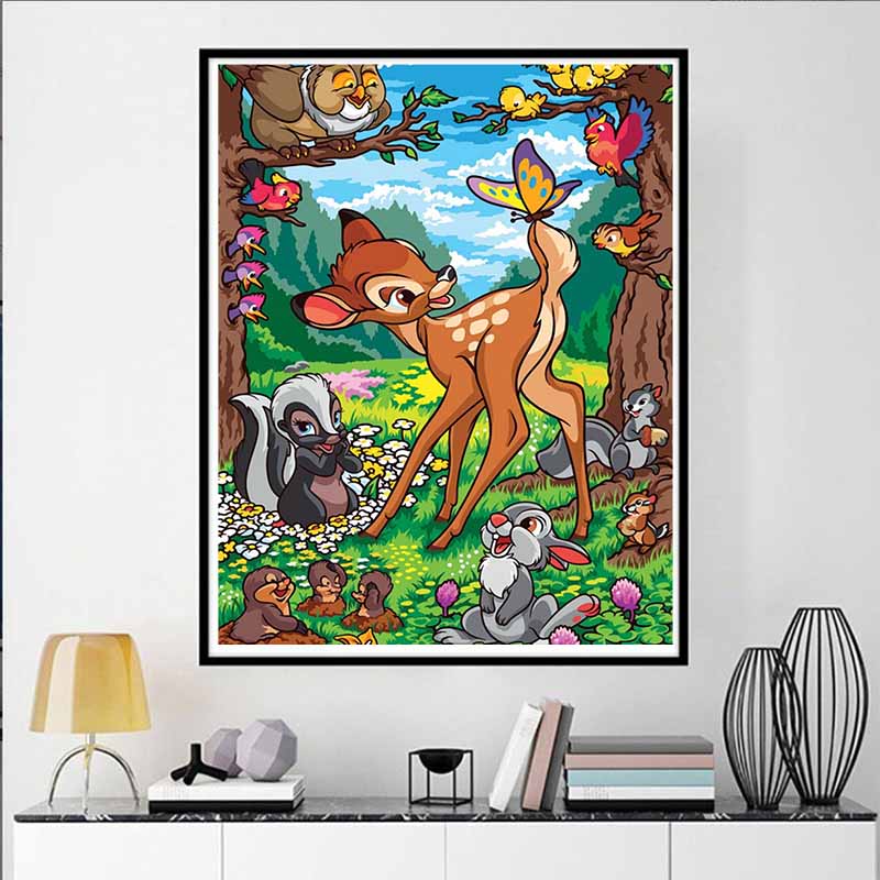 Disney 5D DIY Diamond Painting Bambi Illustration, Cartoon Full Diamond Mosaic Diamond Painting Art Wall Decoration Craft Set