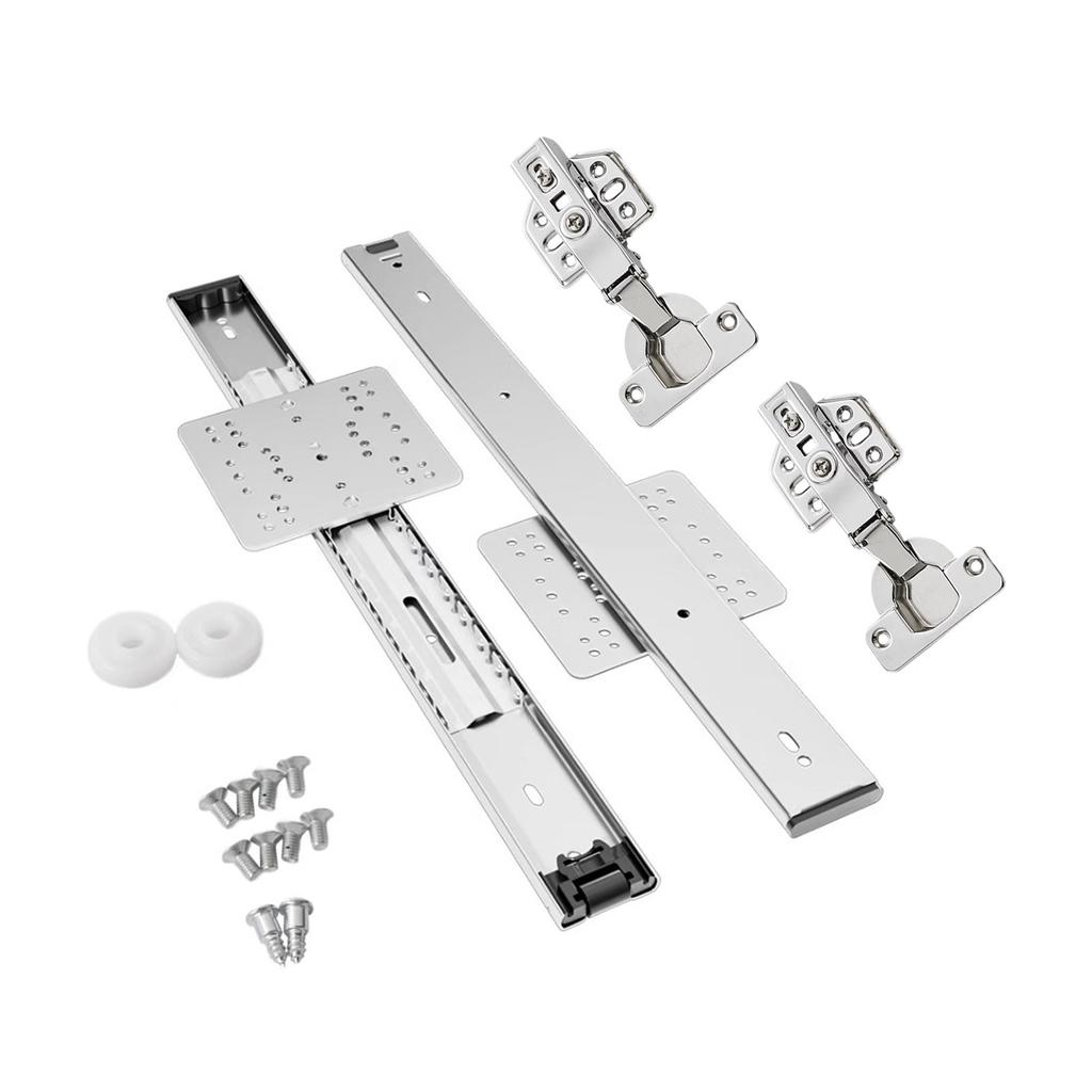 Steel Flip Up Concealed Cabinet Door Tracks Smooth & Quiet Folding Hidden Door Rails Set for Efficient Organization