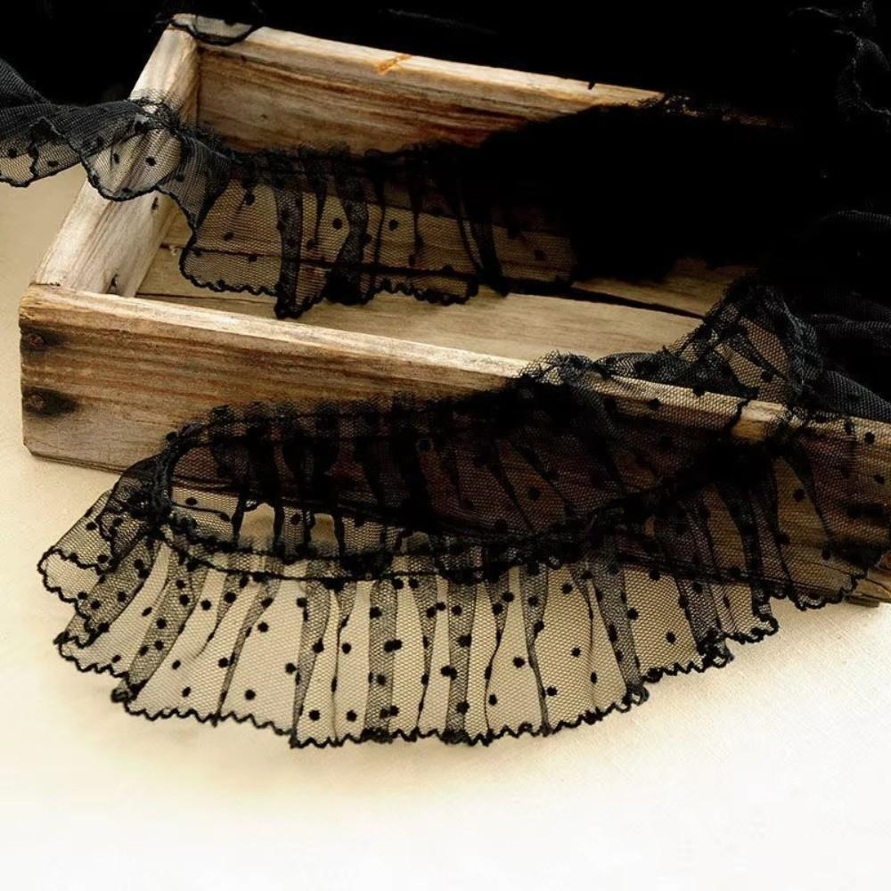 Black/White Mesh Lace Trim Vintage Lace Fabric Ribbon Decoration Material Pleated Lace Trim  Cuffs