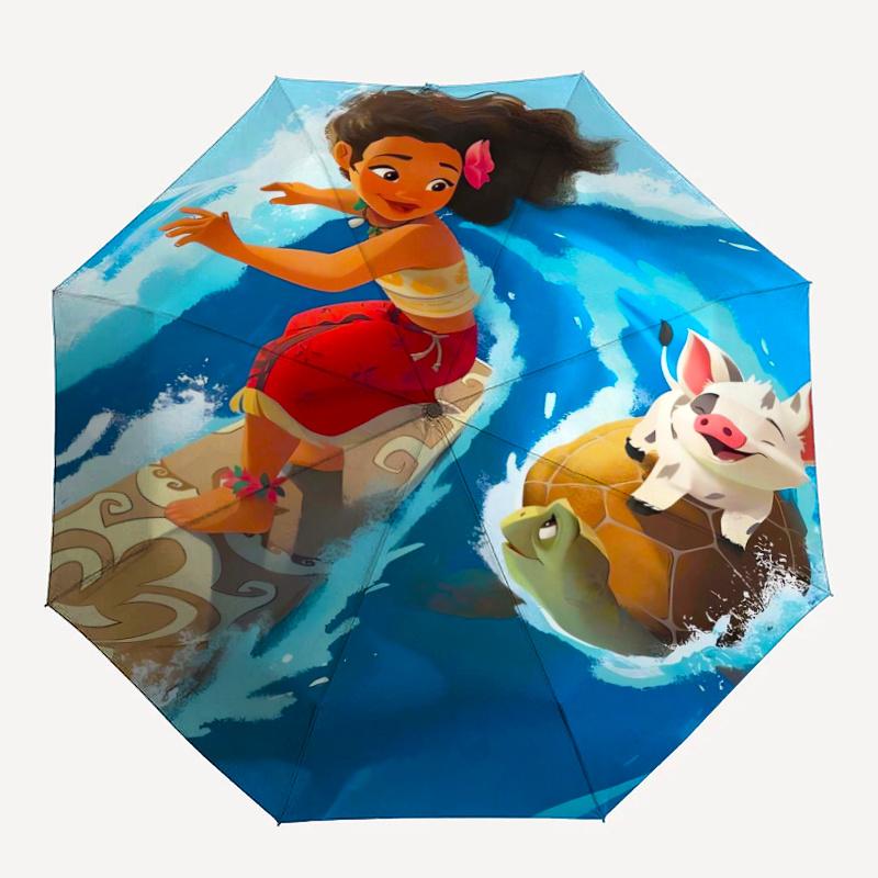 Moana & Happy Pig Automatic Opening and Closing Umbrella, Lightweight 3-Fold, With Cute Cartoon Characters, Suitable for Home, Outdoor and D