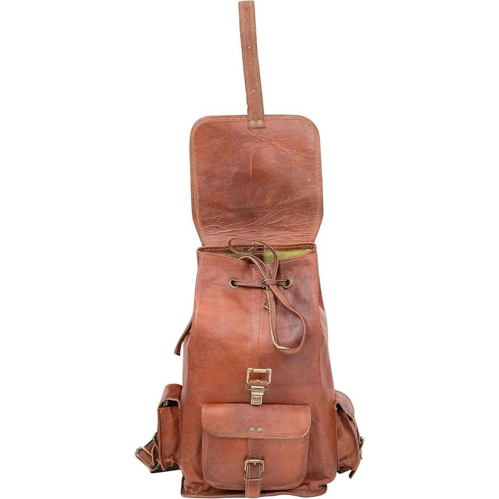 Leather Bag Backpack Rucksack 16'' New Travel Brown Real Genuine Men's Vintage