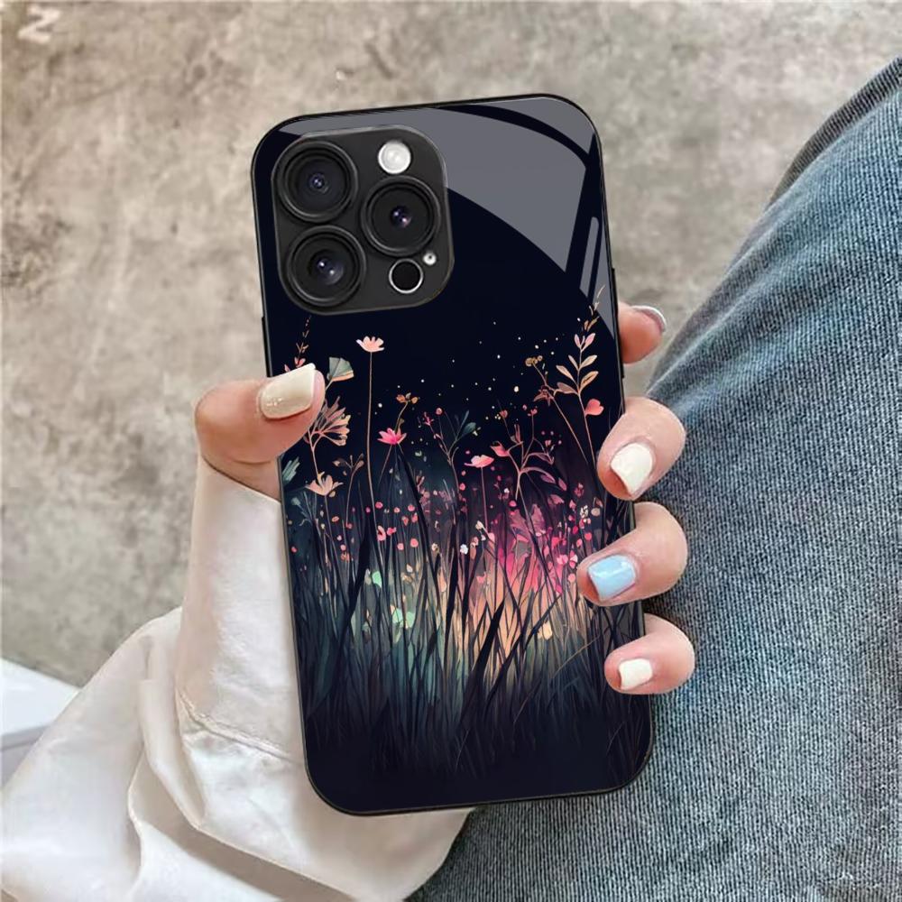 Night Sky Flowers For iPhone 12 13 14 15 16 17 Plus Pro Max Anti-Drop Smooth Touch Protective Shockproof Cellphone Cover