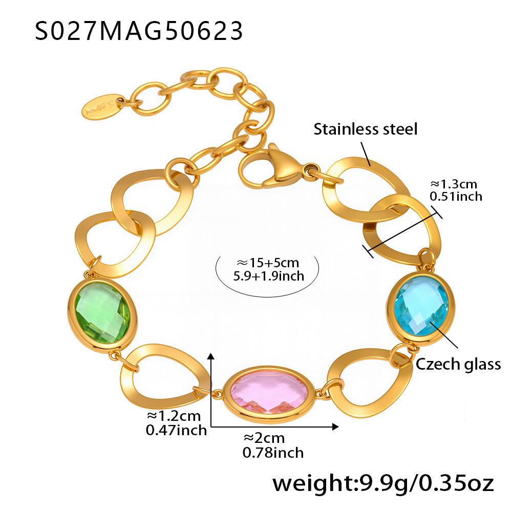 Qiong Yao Dopamine Colorful Faceted Glass Anklet with 18K Gold-Plated Stainless Steel Chain - Summer Jewelry