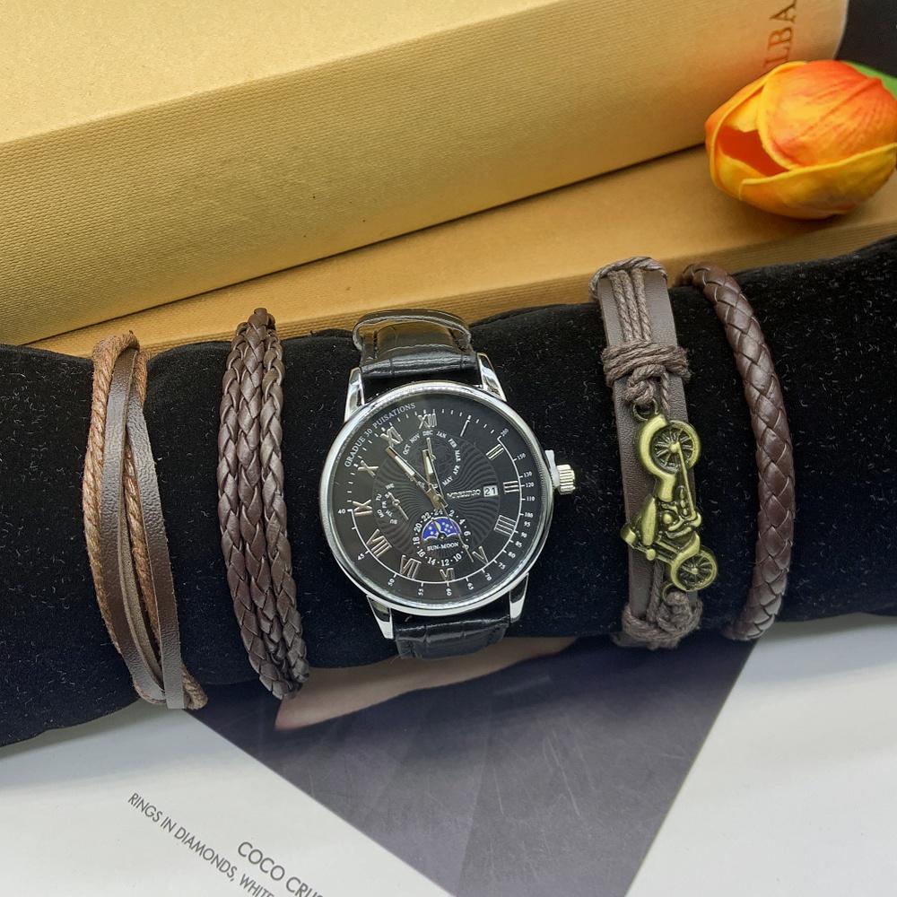 5 Stück Mode Sportuhren Herren Business Quarz Armbanduhr Luxus Lederarmband Herren Casual inklusive Armbandbox für Sport