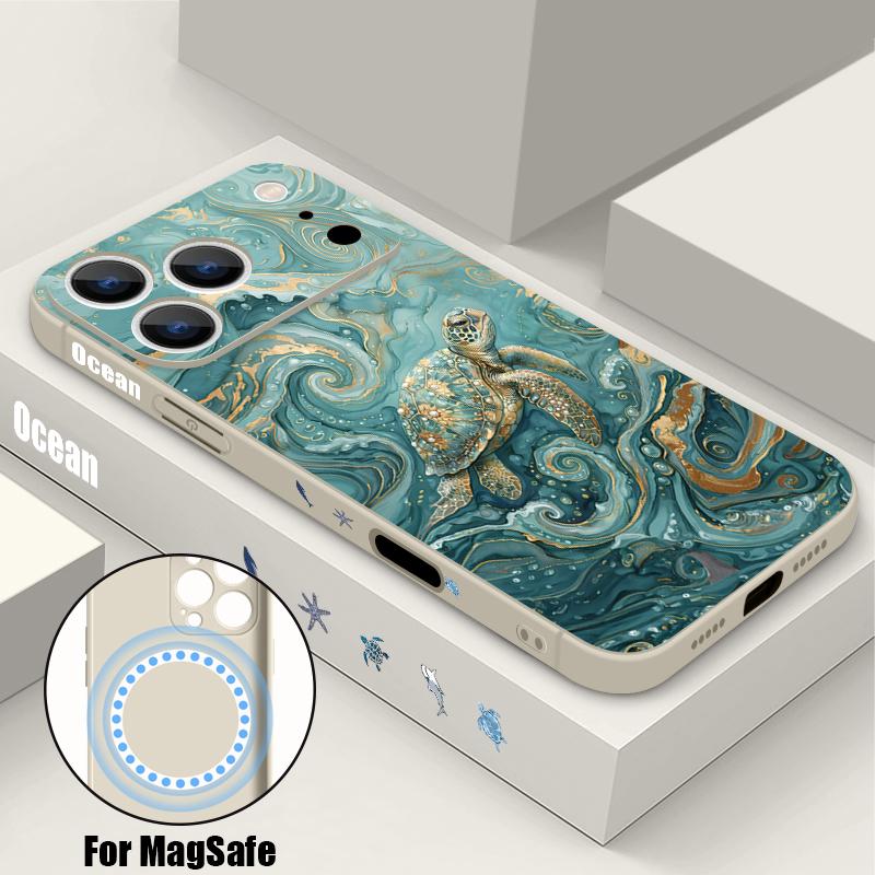 Magnetic For Magsafe Case For iPhone 17 Pro Max Colorful Jellyfish Turtle Print Soft Silicone Phone Back Cover For iPhone 16 15 14 13 Pro Max 16e 17e