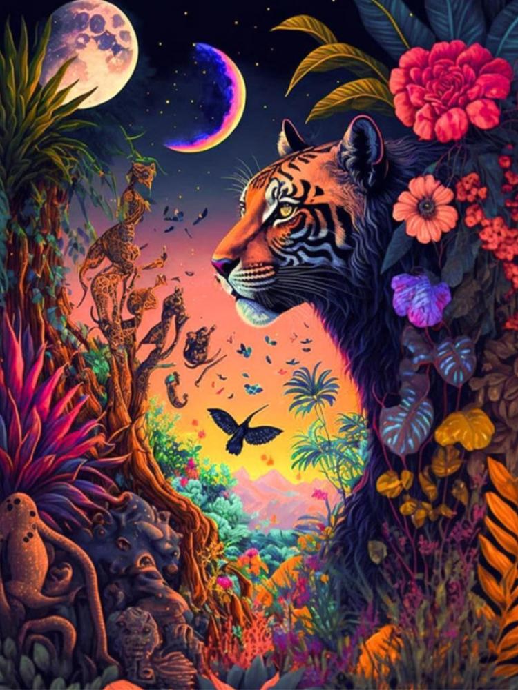 Pictura cu diamant 5D, copac cu flori, dragon, tigru, peisaj cu animale, mozaic, pictura cu diamant, decorarea casei, artă cadou DIY