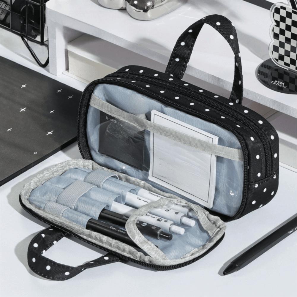 Plaid Polka Dot Lace Pencil Case Multi-Layer Lace Stationery Bag Lace Stationery Pouch Gift Giving
