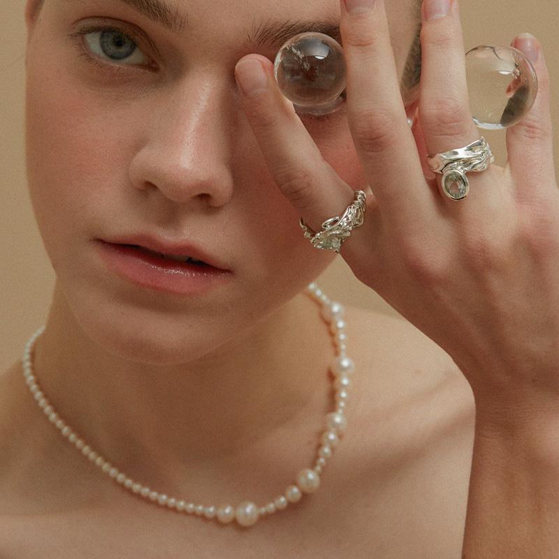 Fashion Personality Trend Size Pearl Beaded Copper Platinum Plated Clavicle Chain Niche Design Simple Necklace Women