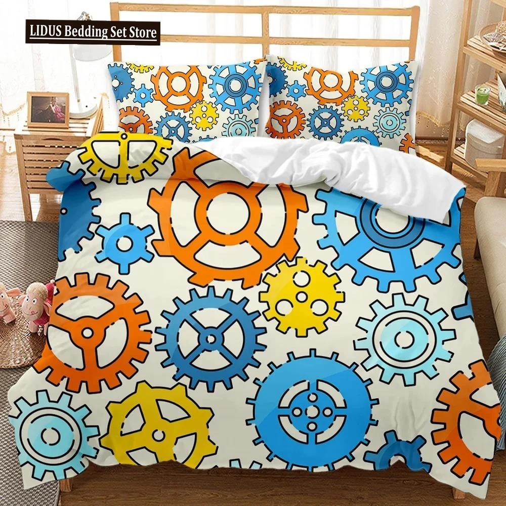 Mechanical Gear Duvet Cover Set Steampunk Style Bedding Set Clocks Polyester Comforter Cover Men Mechanical Device Bedclothes