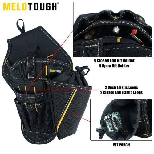 MELOTOUGH Drill Holster with Impact Driver and Bit Pouch - Heavy-Duty Cordless Belt Tool (Right-Handed)