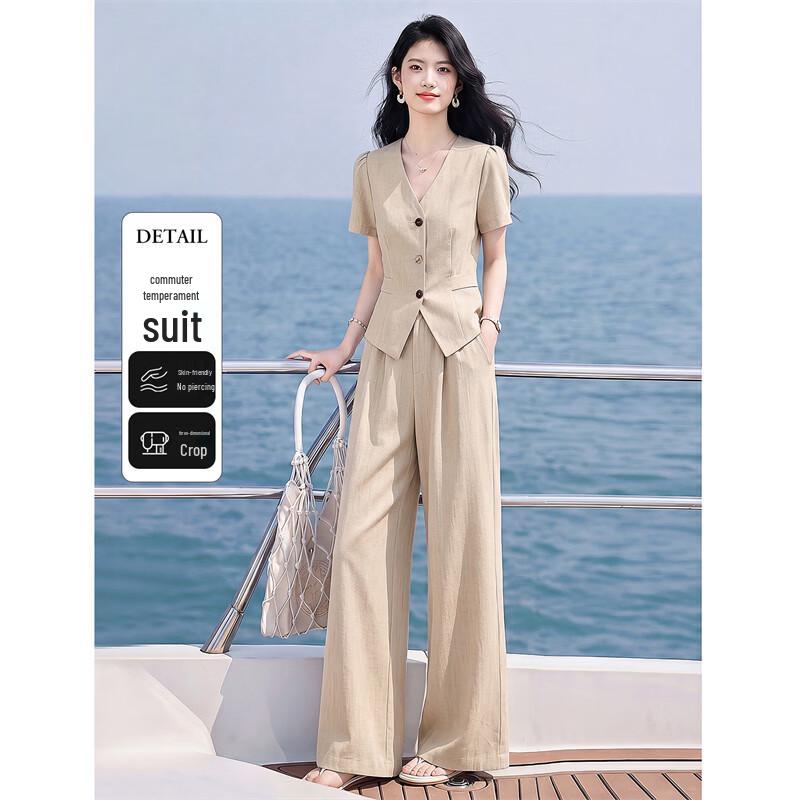 Women s Summer V-Neck Sleeveless Two-Piece Pant Set L