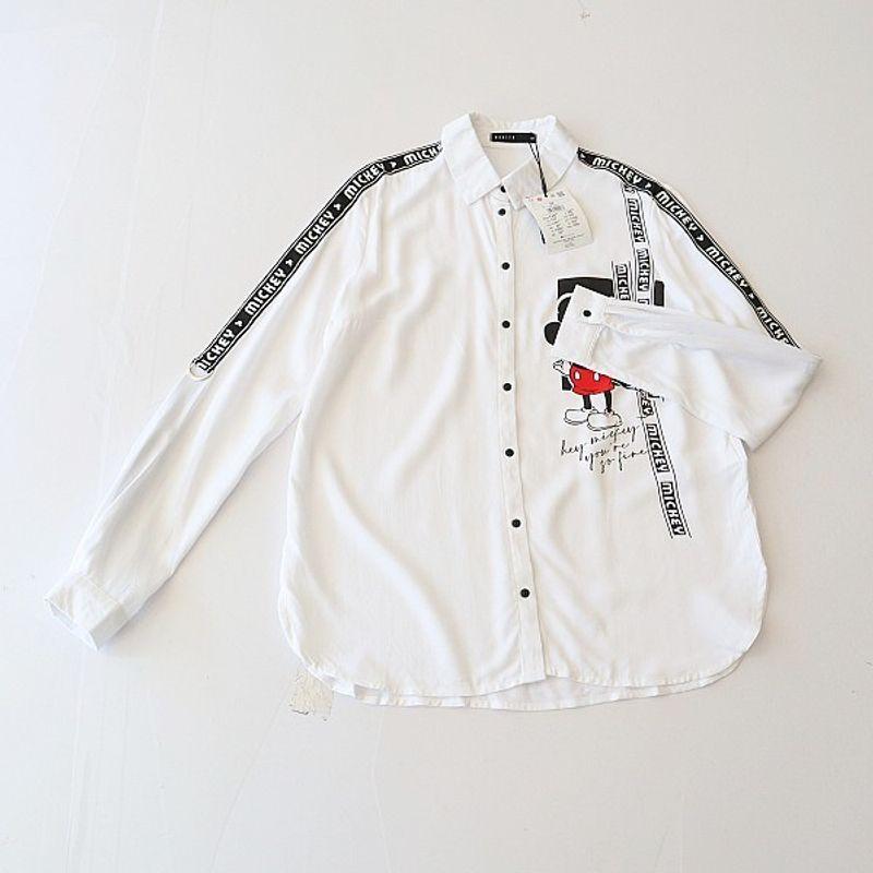 

Новая женская рубашка с длинным рукавом на весну и осень, квадратный воротник, на пуговицах, свободного кроя, с мультяшным принтом, однотонная, модный универсальный топ, мерсеризованный хлопок H1 White 40