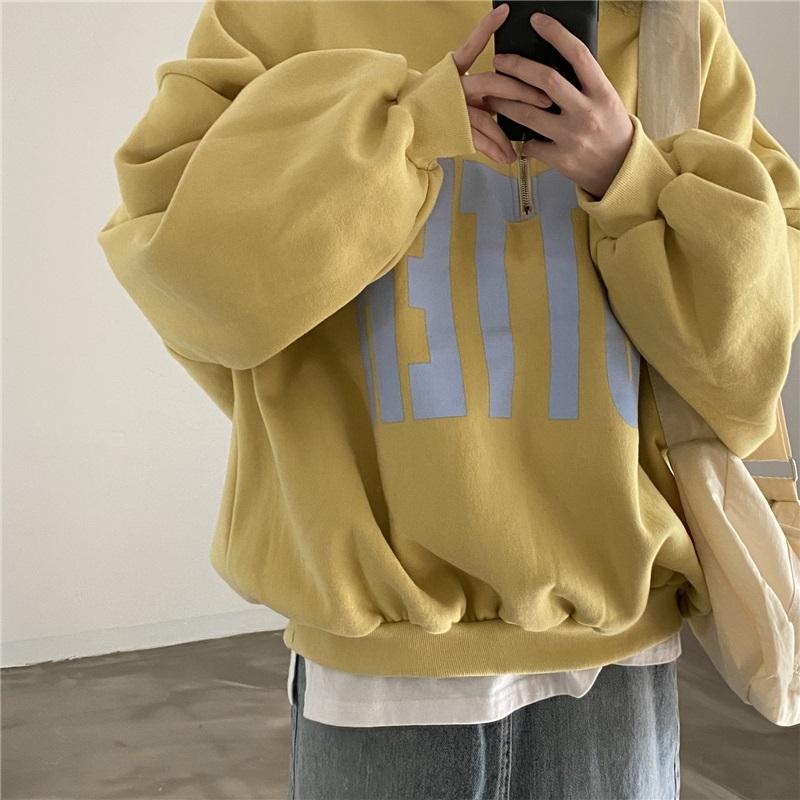 Felpa da Donna con Mezza Zip Stampa Lettere Vestibilità Larga Casual Collo Alto Pullover